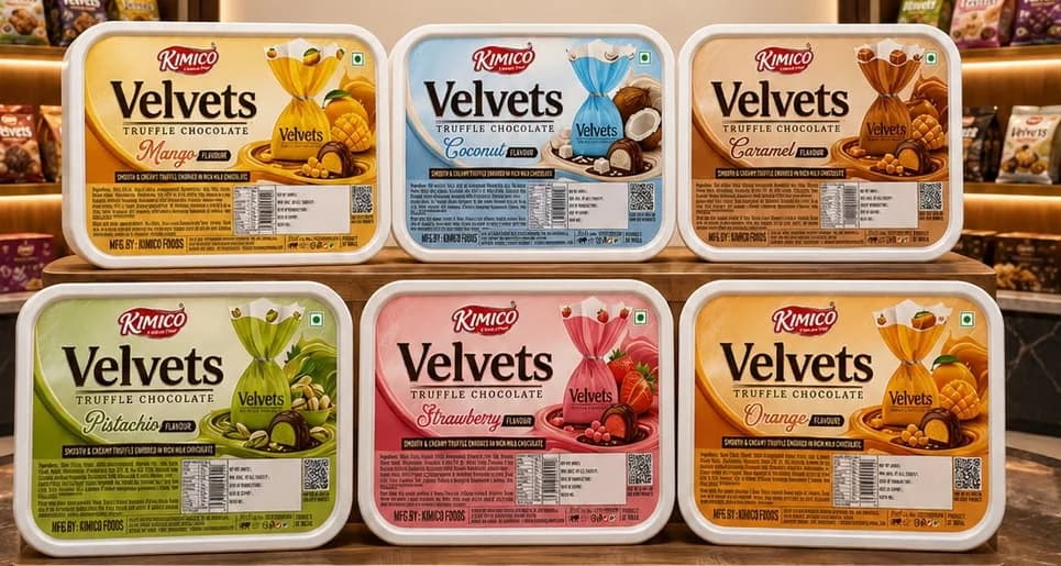 Velvets truffle chocolate containers in six flavours