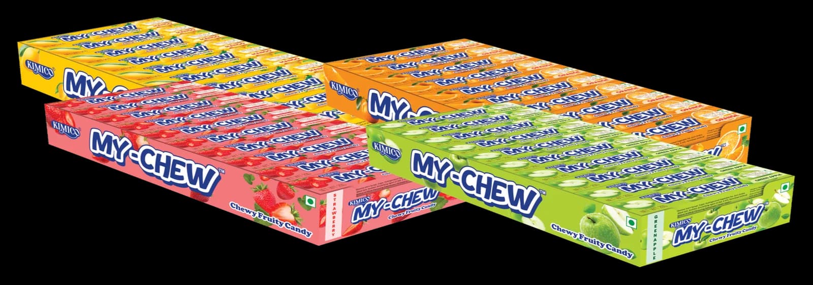 My-Chew display boxes in four fruit flavours